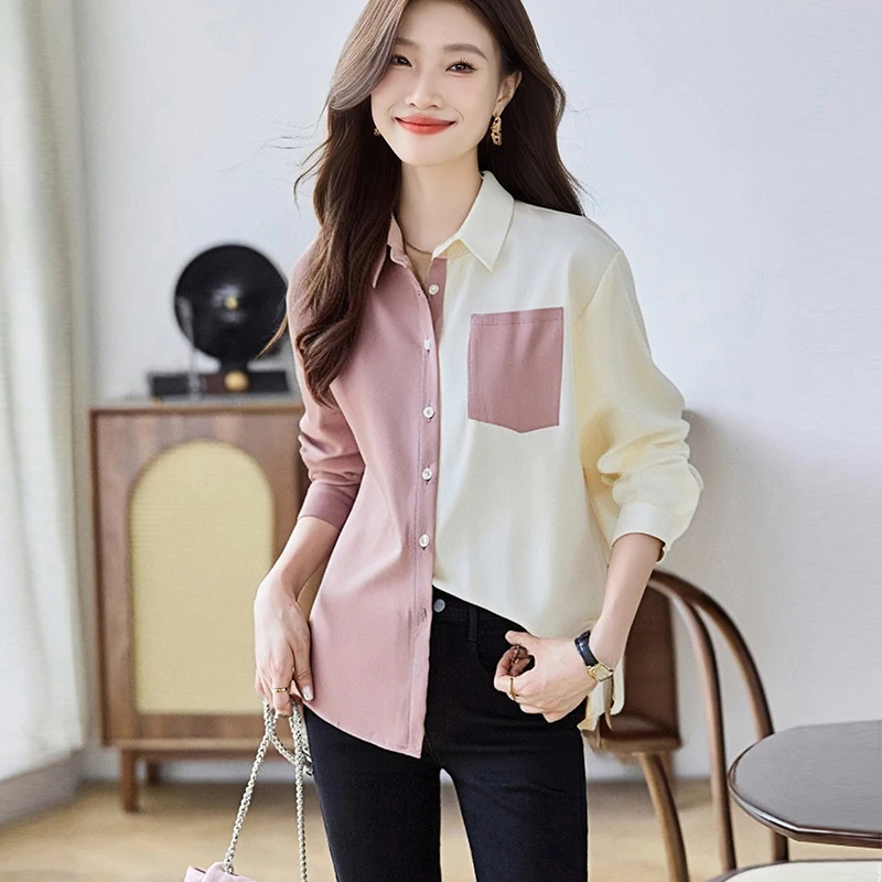 Chiffon Blouse Women 2024 New Fashion Shirts for Women Pocket Women's Elegant Blouses Female Clothing Contrast Color Womens Tops
Chiffon Blouse Women 2024 New Fashion Shirts for Women Pocket Women's Elegant Blouses Female Clothing Contrast Color Womens Tops