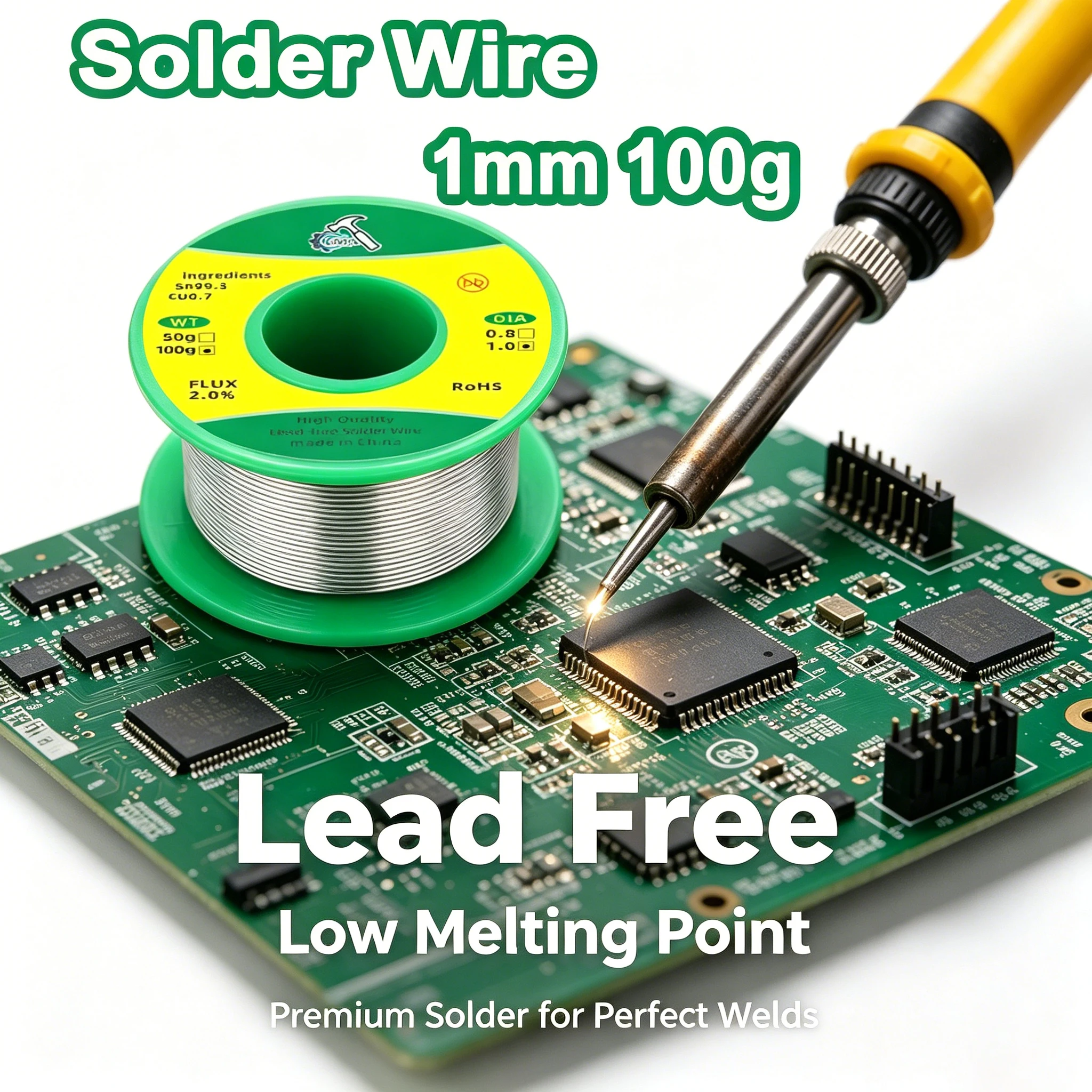 0.8mm 1mm Lead-Free Solder Wire, High Purity Tin W/ Flux, Eco-Friendly for Electronics Soldering, 20g/50g/100g
0.8mm 1mm Lead-Free Solder Wire, High Purity Tin W/ Flux, Eco-Friendly for Electronics Soldering, 20g/50g/100g