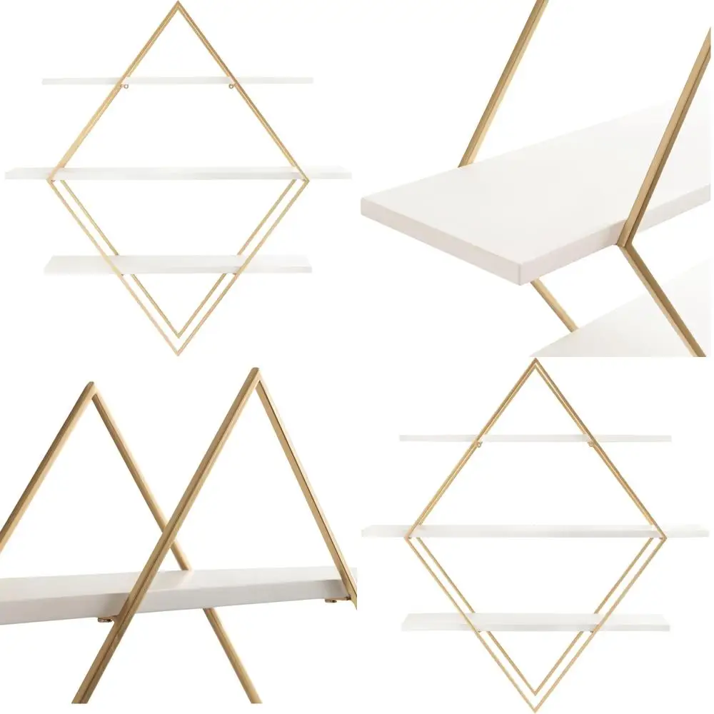 Wood and Metal Diamond Wall Shelf, 31 x 8 x 31, White & Gold, Chic Geometric Wall Storage for Bathroom or Living Room
Wood and Metal Diamond Wall Shelf, 31 x 8 x 31, White & Gold, Chic Geometric Wall Storage for Bathroom or Living Room