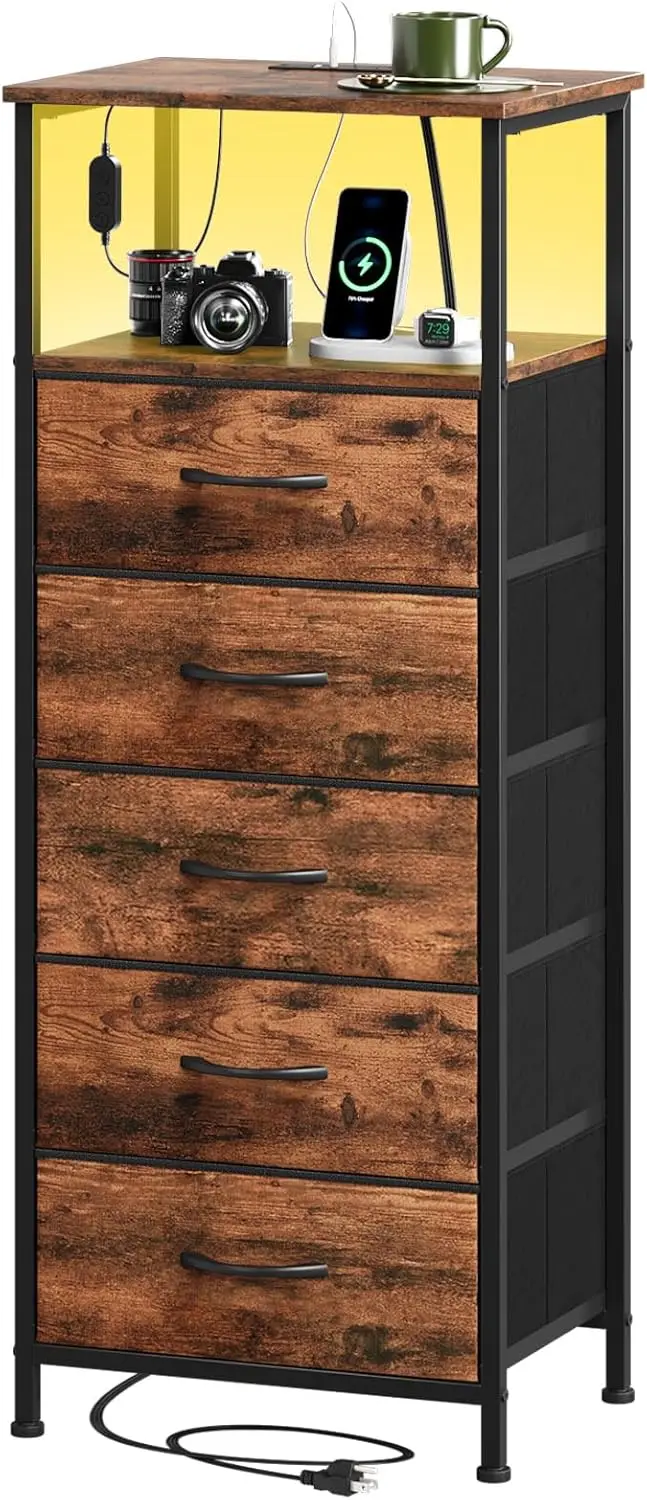 Tall Nightstand with Charging Station and LED Light, 5 Drawers Dresser with Fabric Bins for Bedroom, Kids Room, Closet, Laundry, Entryway, Wood Grain
Tall Nightstand with Charging Station and LED Light, 5 Drawers Dresser with Fabric Bins for Bedroom, Kids Room, Closet, Laundry, Entryway, Wood Grain