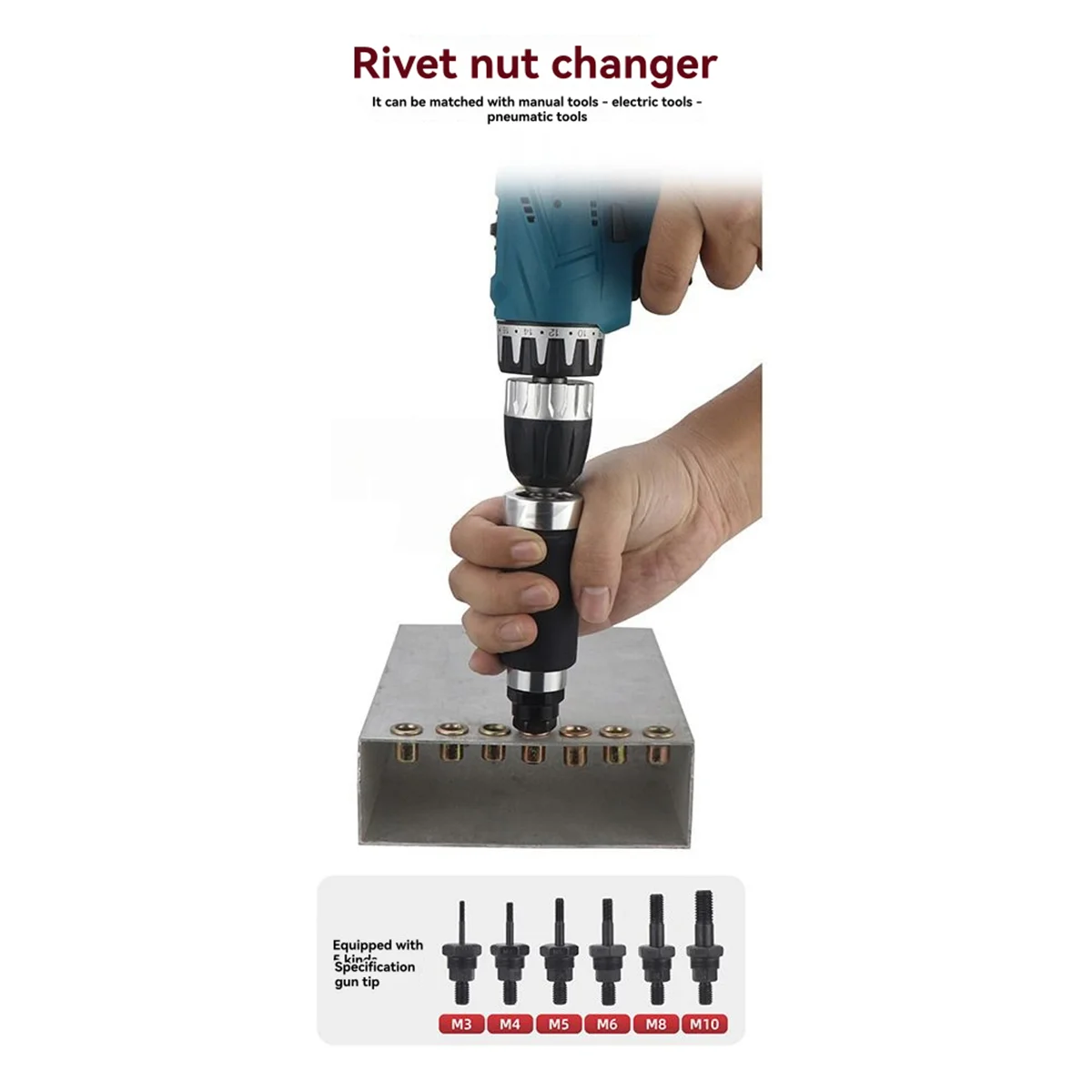 【Price Drop】Rivet Nut Tool, Electric Drill Adapter Rivet & Rivet Nut Two Functions Rivnut,6 Rivet Nut Mandrels and 3 Rivet Heads
【Price Drop】Rivet Nut Tool, Electric Drill Adapter Rivet & Rivet Nut Two Functions Rivnut,6 Rivet Nut Mandrels and 3 Rivet Heads