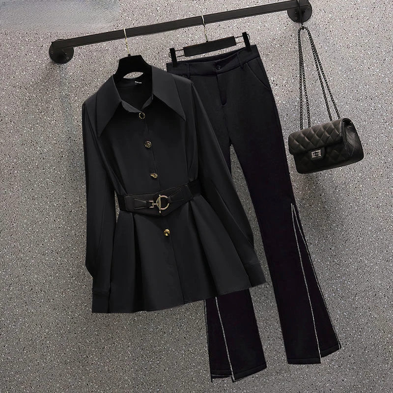 Korean Fashion Elegant Women's Pants Suit Fashion Belt Chiffon Shirt Black Silver Trousers Two-piece Set Office Blazer N449
Korean Fashion Elegant Women's Pants Suit Fashion Belt Chiffon Shirt Black Silver Trousers Two-piece Set Office Blazer N449