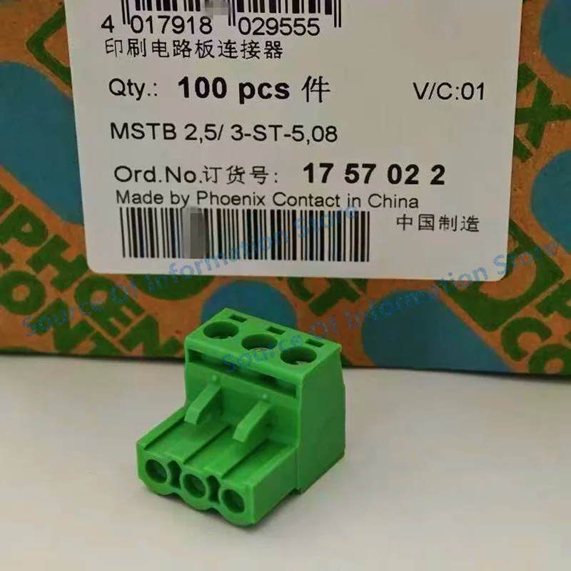 100Pcs, Phoenix Contact 1757022 MSTB 2.5/3-ST-5.08 PCB Connector, 3-Position, 5.08mm Pitch, 12A 320V
100Pcs, Phoenix Contact 1757022 MSTB 2.5/3-ST-5.08 PCB Connector, 3-Position, 5.08mm Pitch, 12A 320V