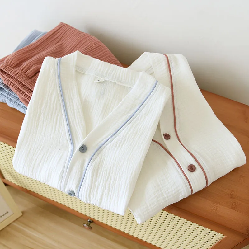 FZSLCYIYI Spring Sexy Crepe Cotton V-Neck Long Sleeve Shirt Pants Women Sleepwear Nightwear Homewear Pajamas Sets
FZSLCYIYI Spring Sexy Crepe Cotton V-Neck Long Sleeve Shirt Pants Women Sleepwear Nightwear Homewear Pajamas Sets