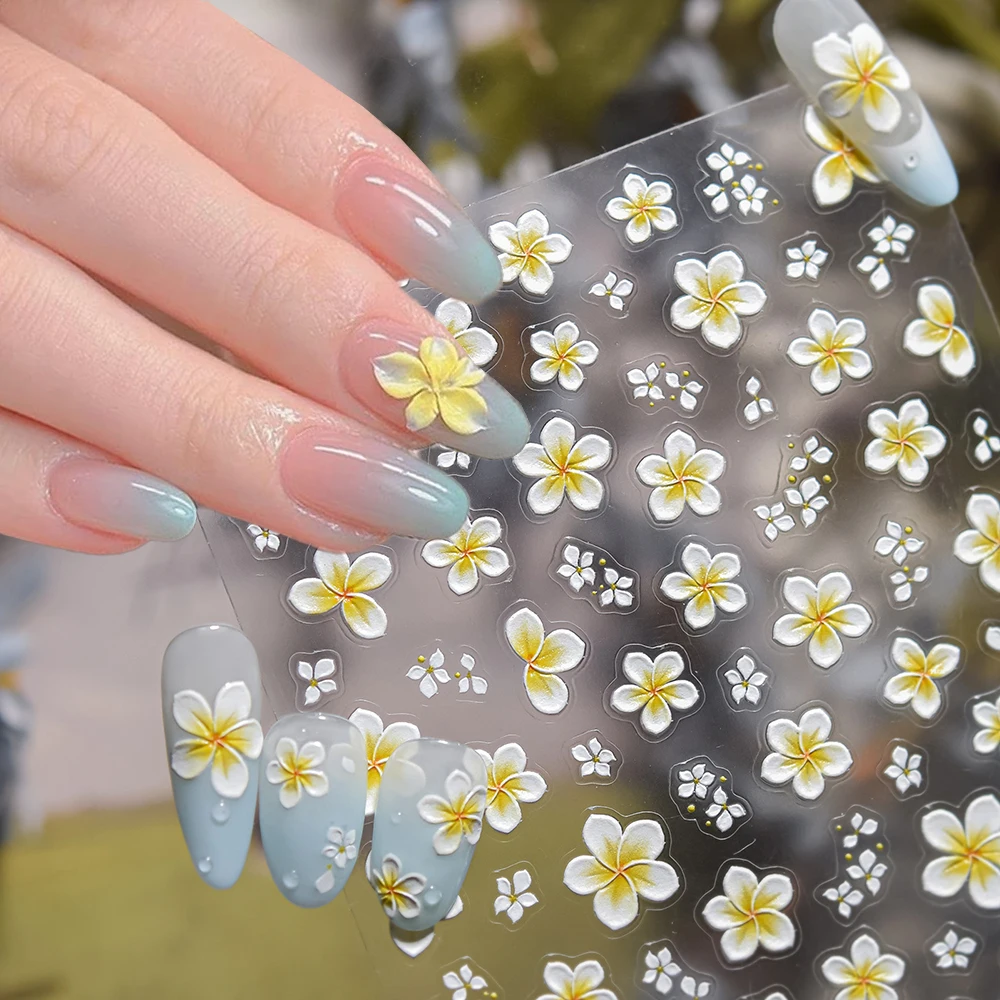 5D Embossed Frangipani Flower Nail Art Sticker Yellow White Gradient Five-Petal Floral Nail Decal Spring Vibrant Flower Nail Dec
5D Embossed Frangipani Flower Nail Art Sticker Yellow White Gradient Five-Petal Floral Nail Decal Spring Vibrant Flower Nail Dec