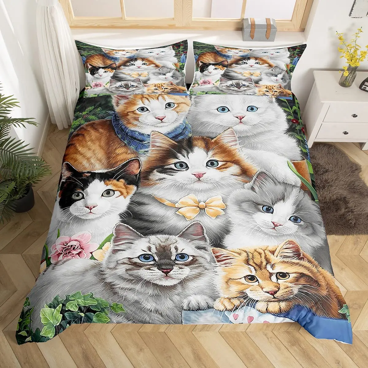 Cute Cat King Queen Duvet Cover Kitten Bedding Set Purple Floral Butterflies Polyester Quilt Cover Pet Animal Comforter Cover
Cute Cat King Queen Duvet Cover Kitten Bedding Set Purple Floral Butterflies Polyester Quilt Cover Pet Animal Comforter Cover