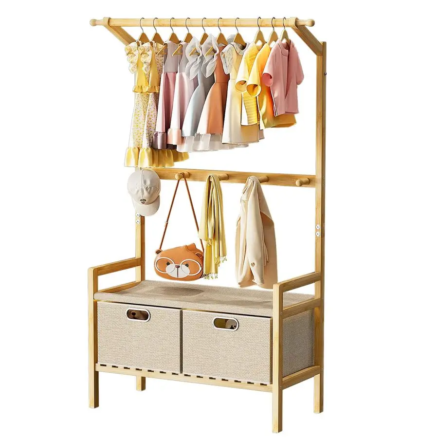 Вешалка для детской одежды, бамбуковая вешалка для детского одеяла с 1 подвесным стержнем, 5 подвесными крючками, 2 тканевыми ящиками, хранилище для одевания для малышей
Вешалка для детской одежды, бамбуковая вешалка для детского одеяла с 1 подвесным стержнем, 5 подвесными крючками, 2 тканевыми ящиками, хранилище для одевания для малышей