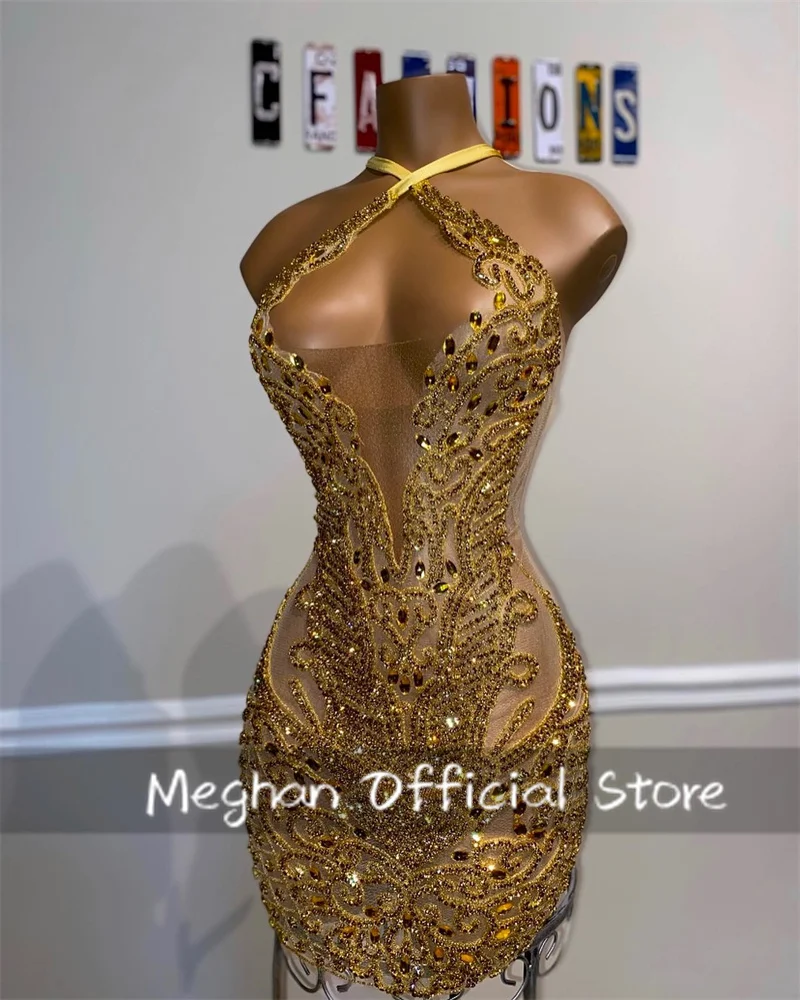 Gold Halter Short Prom Dresses For Black Girls Bead Crystal Birthday Party Dress Rhinestone Mini Cocktail Homecoming Customized
Gold Halter Short Prom Dresses For Black Girls Bead Crystal Birthday Party Dress Rhinestone Mini Cocktail Homecoming Customized