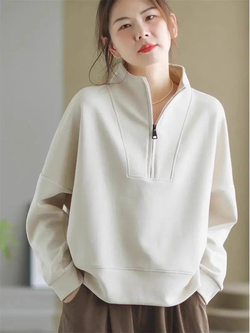 Half Zip Stand Up Collar Long Sleeve Hoodie For Women In Spring Autumn 2025 New Loose Casual Short Solid Color Sweatshirt G118
Half Zip Stand Up Collar Long Sleeve Hoodie For Women In Spring Autumn 2025 New Loose Casual Short Solid Color Sweatshirt G118