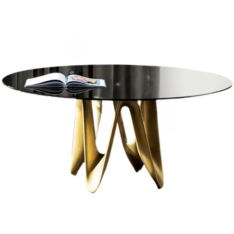 Black walnut minimalist glass dining table Modern living room Round minimalist art dining table
Black walnut minimalist glass dining table Modern living room Round minimalist art dining table