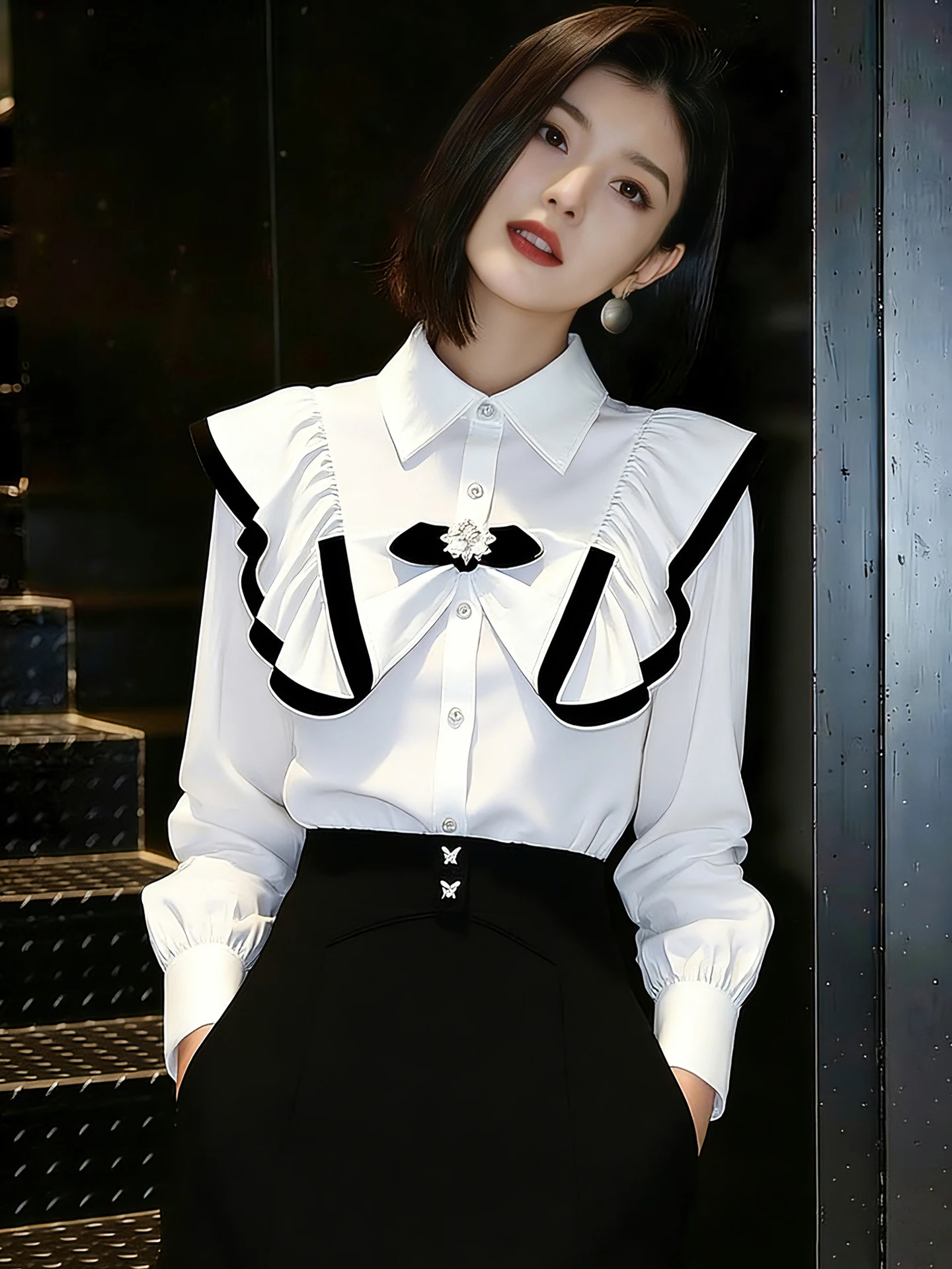 Unique Long Sleeve Shirt Spring Commute Fashion Single Button Women's Clothing Straight Cut Korean Style Blouse with Lace Hem
Unique Long Sleeve Shirt Spring Commute Fashion Single Button Women's Clothing Straight Cut Korean Style Blouse with Lace Hem