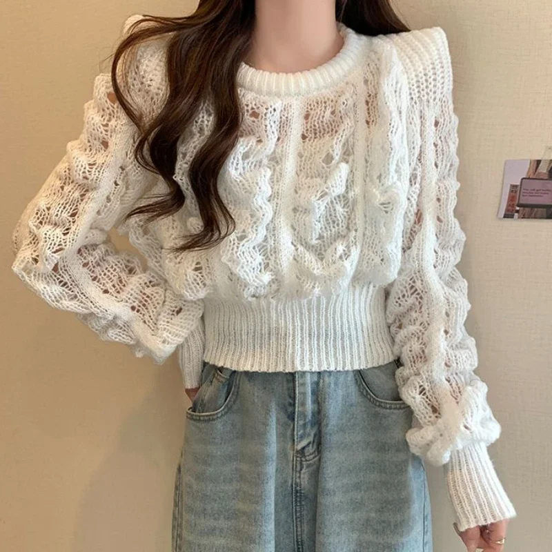 2024 New Autumn New Women's Knitted Tops Fashion Hollow Out Long Sleeve Thin Sweaters for Woman Crop Tops Sweaters Pullovers
2024 New Autumn New Women's Knitted Tops Fashion Hollow Out Long Sleeve Thin Sweaters for Woman Crop Tops Sweaters Pullovers