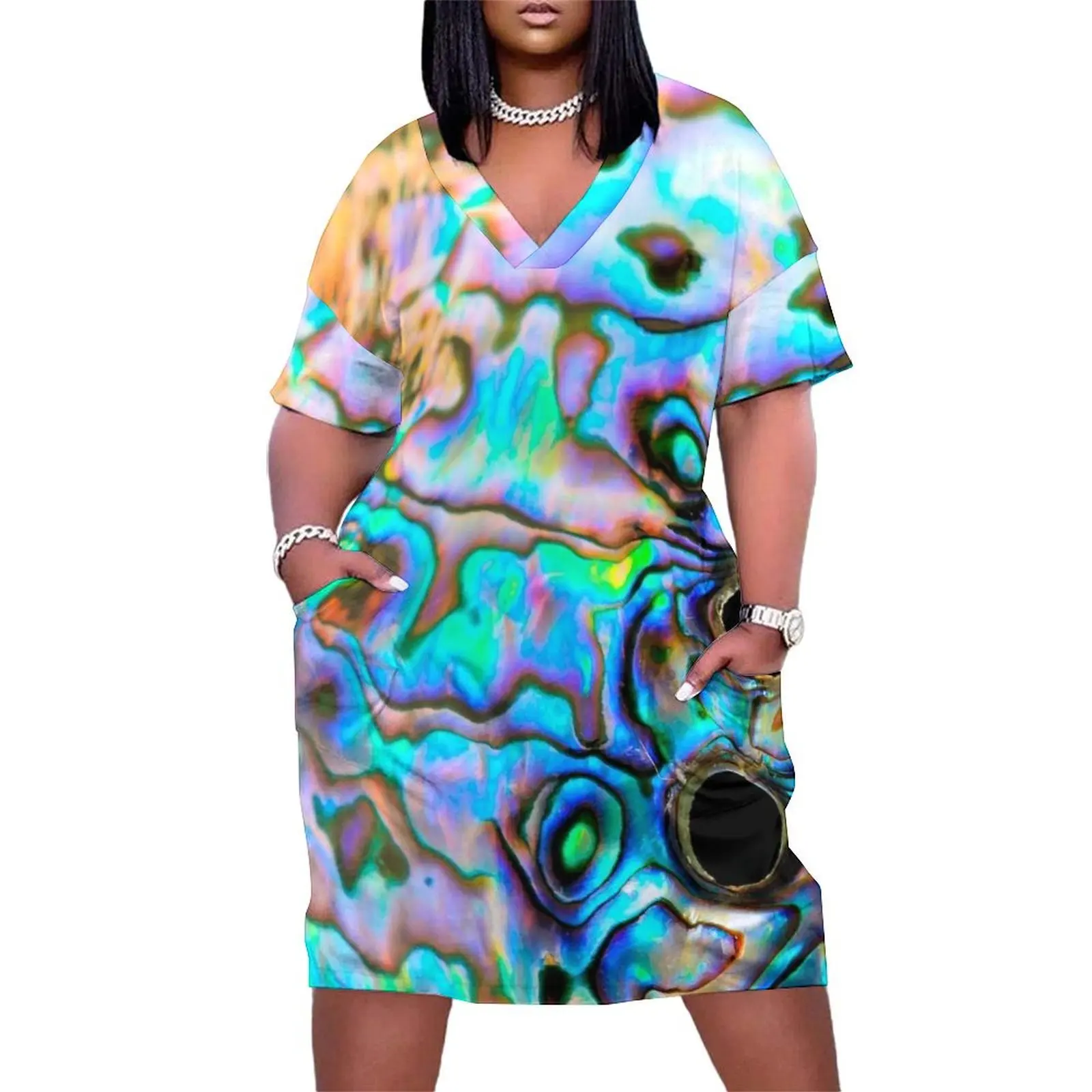 Abstract Paua Abalone Shell Texture Pattern, Polished Paua Abalone Shell, Multicolor Paua Abalone Shell Halio Loose Pocket Dress
Abstract Paua Abalone Shell Texture Pattern, Polished Paua Abalone Shell, Multicolor Paua Abalone Shell Halio Loose Pocket Dress