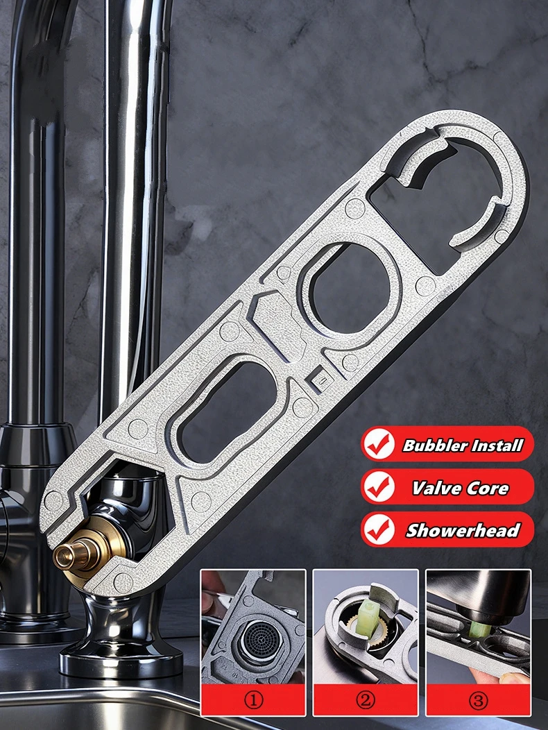 Многофункциональный ключ для смесителя, профессиональный сверхмощный гаечный ключ, инструмент для удаления аэратора кухонной раковины, разборка насадки для душа, обслуживание
Многофункциональный ключ для смесителя, профессиональный сверхмощный гаечный ключ, инструмент для удаления аэратора кухонной раковины, разборка насадки для душа, обслуживание