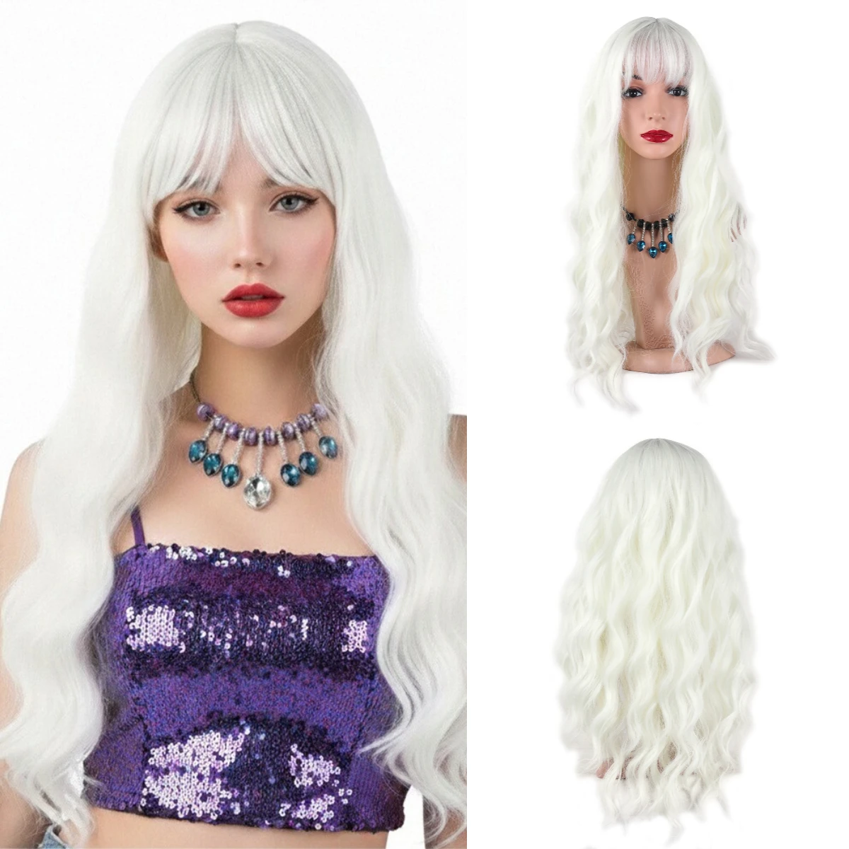 Long Wavy White Wig Synthetic Hair Heat Resistant Wig with Bangs For Halloween Party Daily Cosplay
Long Wavy White Wig Synthetic Hair Heat Resistant Wig with Bangs For Halloween Party Daily Cosplay