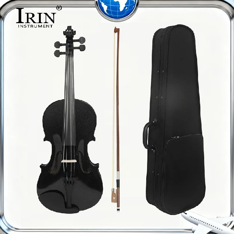 IRIN 4/4 1/8 Violin Black Solid Wood Violin Set with Cloth Case Bow Professional Stringed Instrument Violin for Practice
