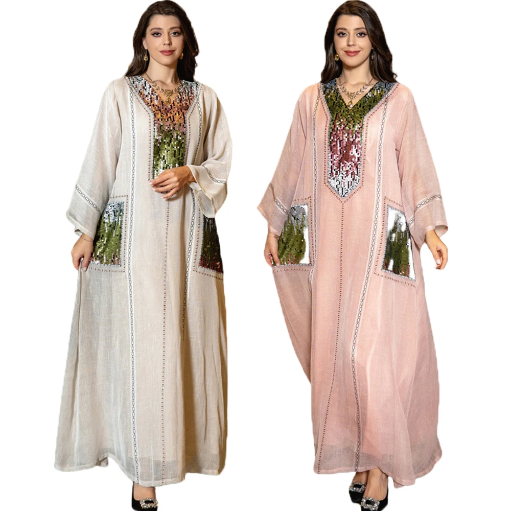Abaya Muslim Sequins Long Dress For Women Long Sleeve Maxi Robe Luxury Party Evening Loose V-neck Casual Malaysia Turkish Gown
Abaya Muslim Sequins Long Dress For Women Long Sleeve Maxi Robe Luxury Party Evening Loose V-neck Casual Malaysia Turkish Gown