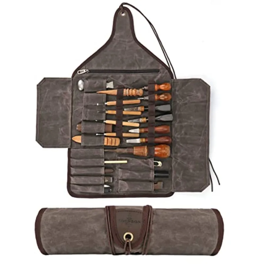 Waxed Canvas Tool Roll Up Bag 25-Pocket Wood Carving Chisel Carrying Case Multi-Purpose Tool Pouch with Zipped Compartments
Waxed Canvas Tool Roll Up Bag 25-Pocket Wood Carving Chisel Carrying Case Multi-Purpose Tool Pouch with Zipped Compartments