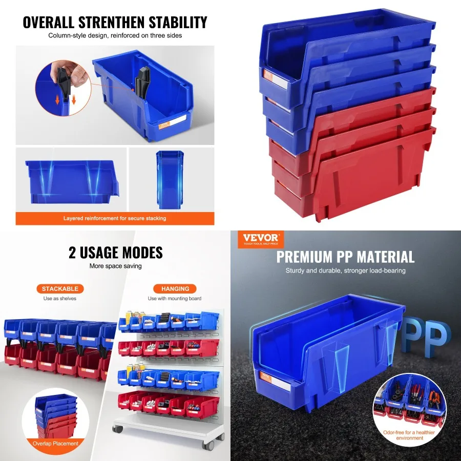 VEVOR Plastic Storage Bin 11Inch x 5Inch x 5Inch Hanging Stackable Storage Organizer Bin Blue Red 12Pack Heavy Duty Stacking Co
VEVOR Plastic Storage Bin 11Inch x 5Inch x 5Inch Hanging Stackable Storage Organizer Bin Blue Red 12Pack Heavy Duty Stacking Co