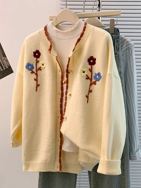 Autumn Winter plus Size Women's Loose Versatile Embroidered Open Cardigan Knitted Sweater Jaet Comfortable Fit Commute Sle
Autumn Winter plus Size Women's Loose Versatile Embroidered Open Cardigan Knitted Sweater Jaet Comfortable Fit Commute Sle