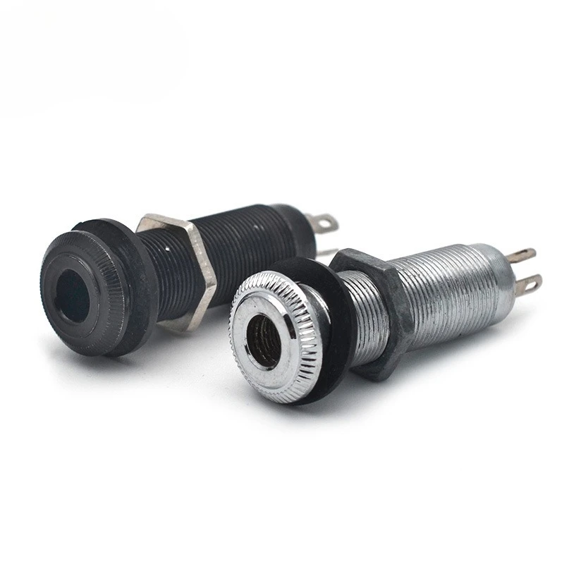 Straight Plug Electric Bass Small Round Threaded Jack Short Barrel Style Electric Guitar Audio Output Socket Black Chrome