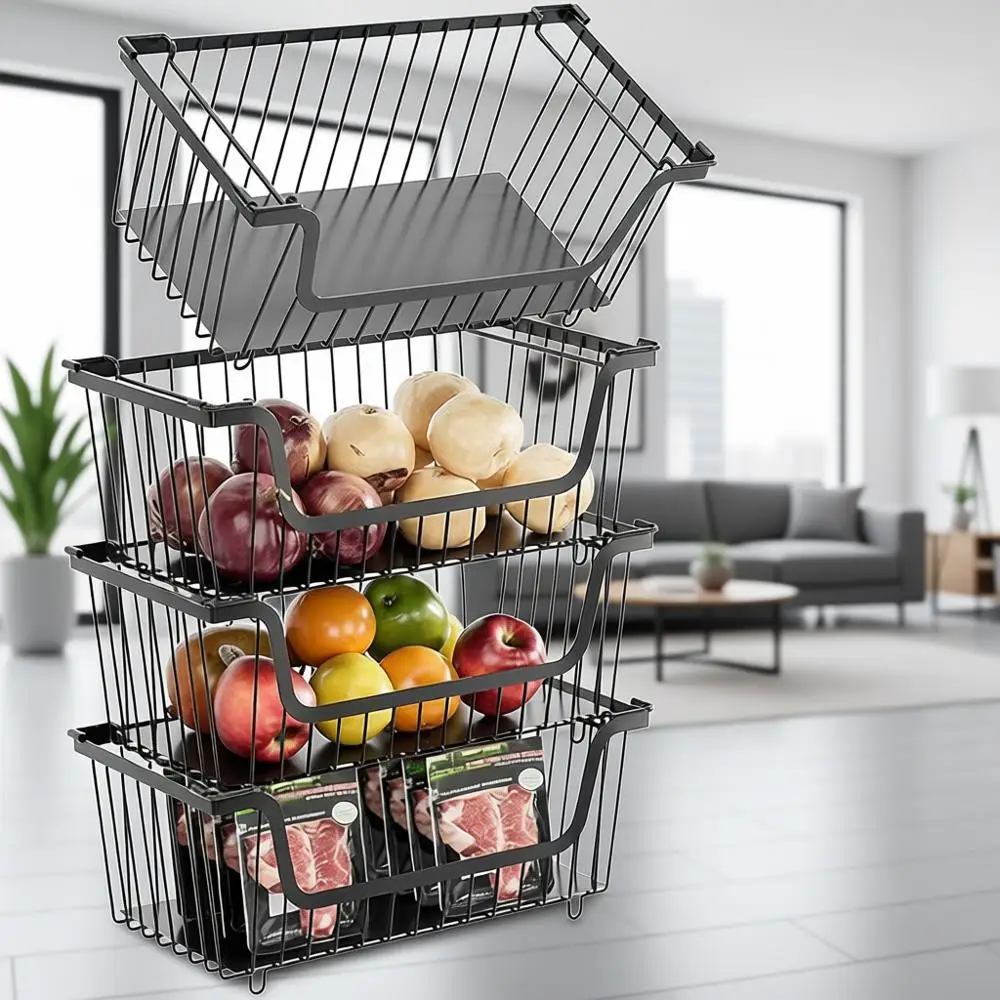 Штабелируемые проволочные корзины для кухонной кладовой, хранения овощей и фруктов, металлические органайзеры, черные
Штабелируемые проволочные корзины для кухонной кладовой, хранения овощей и фруктов, металлические органайзеры, черные