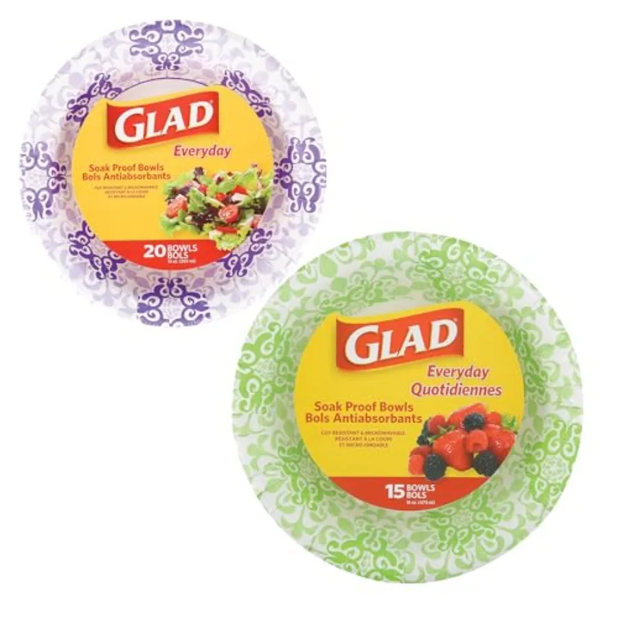 Glad Paper Bowls Bundle, Victorian Design 20 Count 12 Oz Disposable Bowls in Purple, and 15 Green Paper Bowls, 16 Oz Microwave
Glad Paper Bowls Bundle, Victorian Design 20 Count 12 Oz Disposable Bowls in Purple, and 15 Green Paper Bowls, 16 Oz Microwave