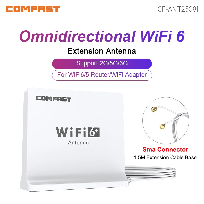 Comfast Wifi 6 High Gain Antenna Dual-band Signal SMA Connector With Extension Base for 802.11AX Router & Network Card 1.5Meter
Comfast Wifi 6 High Gain Antenna Dual-band Signal SMA Connector With Extension Base for 802.11AX Router & Network Card 1.5Meter