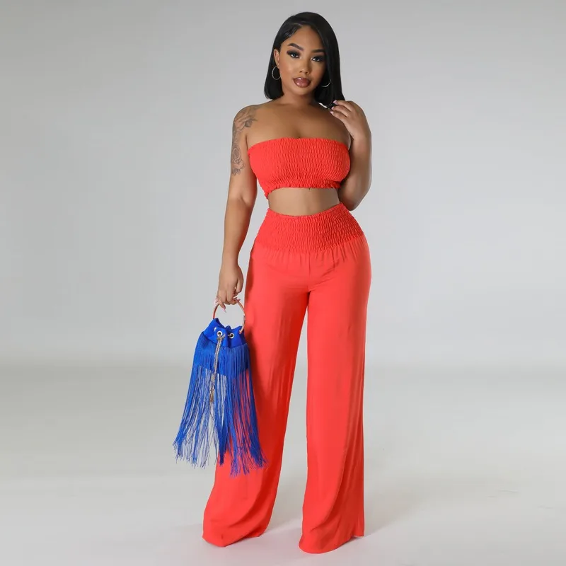 New Solid Color Elastic Slim Fit Pleated Suit Women's Sexy Off-Shoulder Backless Strapless Top High Waist Wide Leg Pants Suit
New Solid Color Elastic Slim Fit Pleated Suit Women's Sexy Off-Shoulder Backless Strapless Top High Waist Wide Leg Pants Suit
