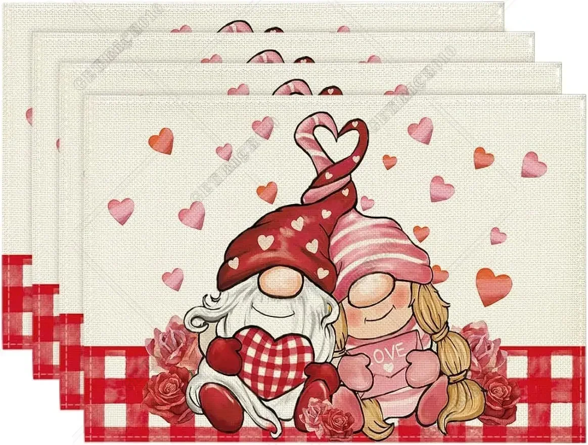 Red Plaid Cute Couple Gnomes Heart Valentine's Day Placemats Set of 4 12x18 In Winter Table Mats for Party Kitchen Dining Decor
Red Plaid Cute Couple Gnomes Heart Valentine's Day Placemats Set of 4 12x18 In Winter Table Mats for Party Kitchen Dining Decor
