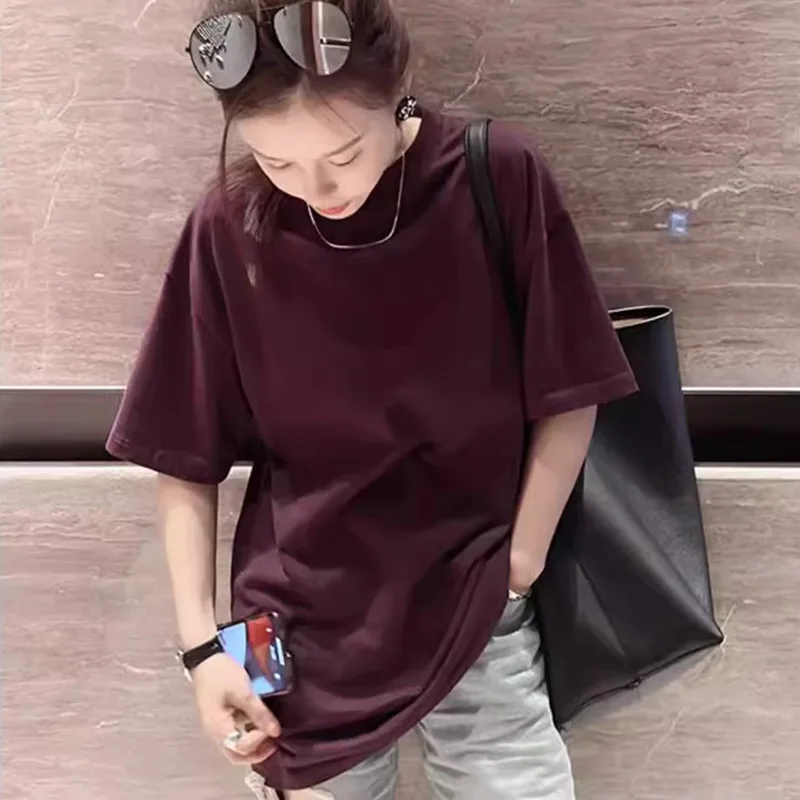 Summer dopamine jujube red round neck loose T-shirt women's cotton versatile fashion short sleeved mid length T-shirt top
Summer dopamine jujube red round neck loose T-shirt women's cotton versatile fashion short sleeved mid length T-shirt top