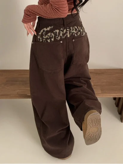 High Waist Wide Leg Denim Pants Women's Slimming Leopard Print Letter Design Straight Knife Pants Hip Shaping Long Trousers
High Waist Wide Leg Denim Pants Women's Slimming Leopard Print Letter Design Straight Knife Pants Hip Shaping Long Trousers