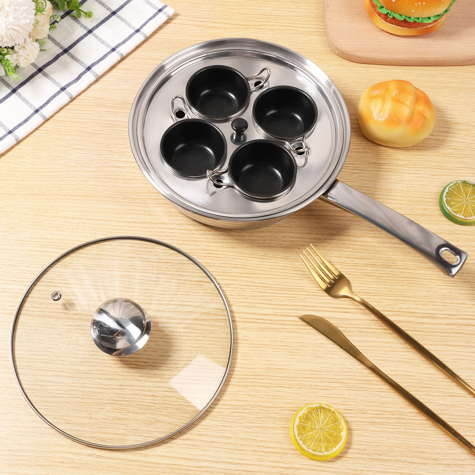 Stainless Steel 4 Cup Egg Poacher Pan Evenly Heated Poached Egg Maker Pot Easy to Release Steamed Pudding Cooker for Cooking
Stainless Steel 4 Cup Egg Poacher Pan Evenly Heated Poached Egg Maker Pot Easy to Release Steamed Pudding Cooker for Cooking