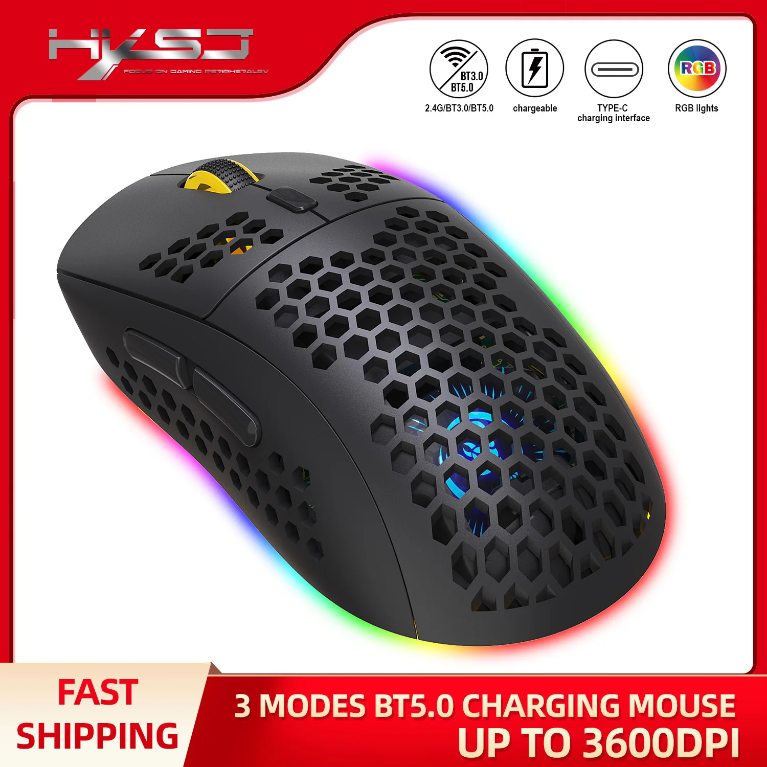 HXSJ Wireless Gaming Mouse Bluetooth 3.0/5.0 Three-mode RGB Light Mode 6Button 3600DPI With USB Receiver For Macbook Office Game
HXSJ Wireless Gaming Mouse Bluetooth 3.0/5.0 Three-mode RGB Light Mode 6Button 3600DPI With USB Receiver For Macbook Office Game