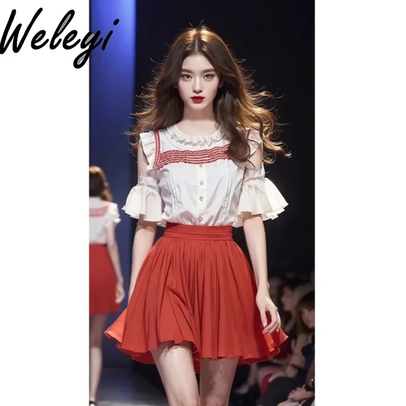 Summer Skirt Suit Women Clothes 2024 New in Red Off The Shoulder Sleeve Shirt Foreign Style Fashion Dopamine Wear Two Piece Sets
Summer Skirt Suit Women Clothes 2024 New in Red Off The Shoulder Sleeve Shirt Foreign Style Fashion Dopamine Wear Two Piece Sets