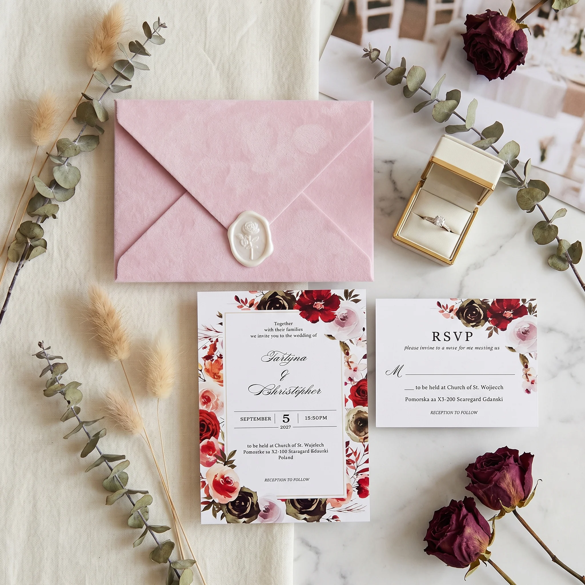 Luxury Personalized Wedding Invitation Set, Velvet Envelope with Wax Seal, Custom Name & Date for Save The Date
Luxury Personalized Wedding Invitation Set, Velvet Envelope with Wax Seal, Custom Name & Date for Save The Date