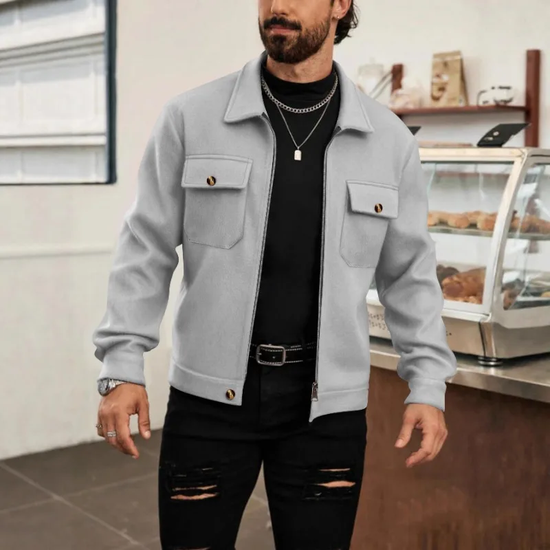 Мужская бургундская куртка-рубашка на молнии с накладными карманами, повседневная
Мужская бургундская куртка-рубашка на молнии с накладными карманами, повседневная