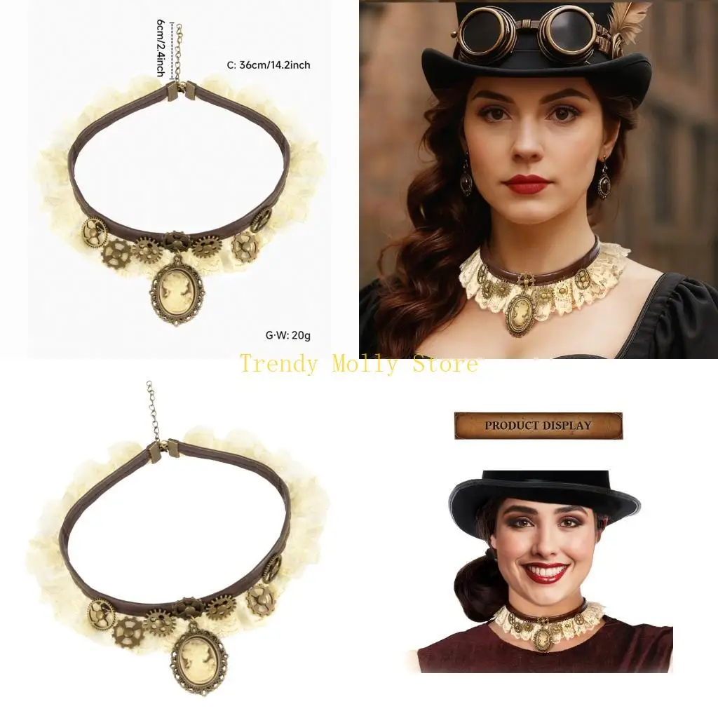 N5KB Gothic Lace Choker Necklace Steampunk Pendant Collar Necklace Women's Trendy Thick Choker Necklace
N5KB Gothic Lace Choker Necklace Steampunk Pendant Collar Necklace Women's Trendy Thick Choker Necklace