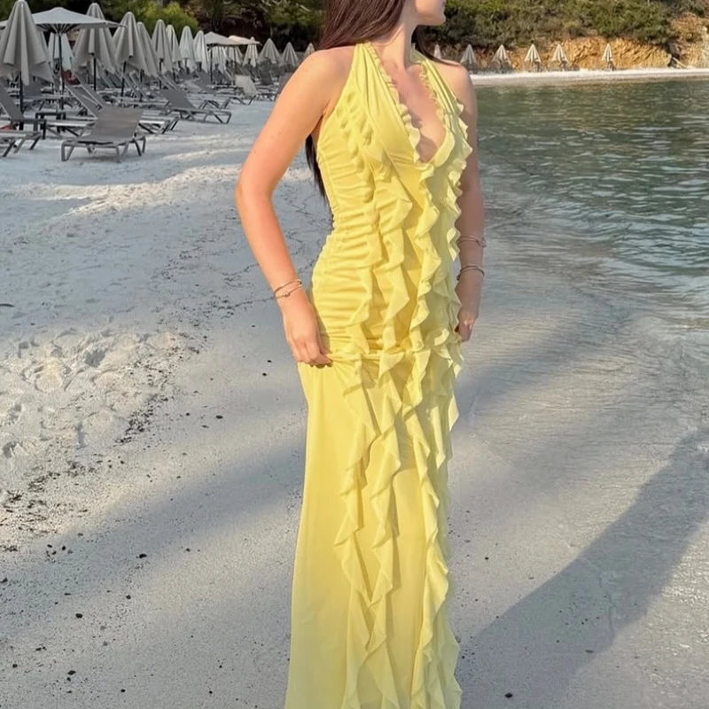 Lotus Leaf Edge Summer Hollow Low Cut Dress Solid Color Sleeveless Lace Up Bow Dress Women Elegant High Waist Backless Dresses
Lotus Leaf Edge Summer Hollow Low Cut Dress Solid Color Sleeveless Lace Up Bow Dress Women Elegant High Waist Backless Dresses