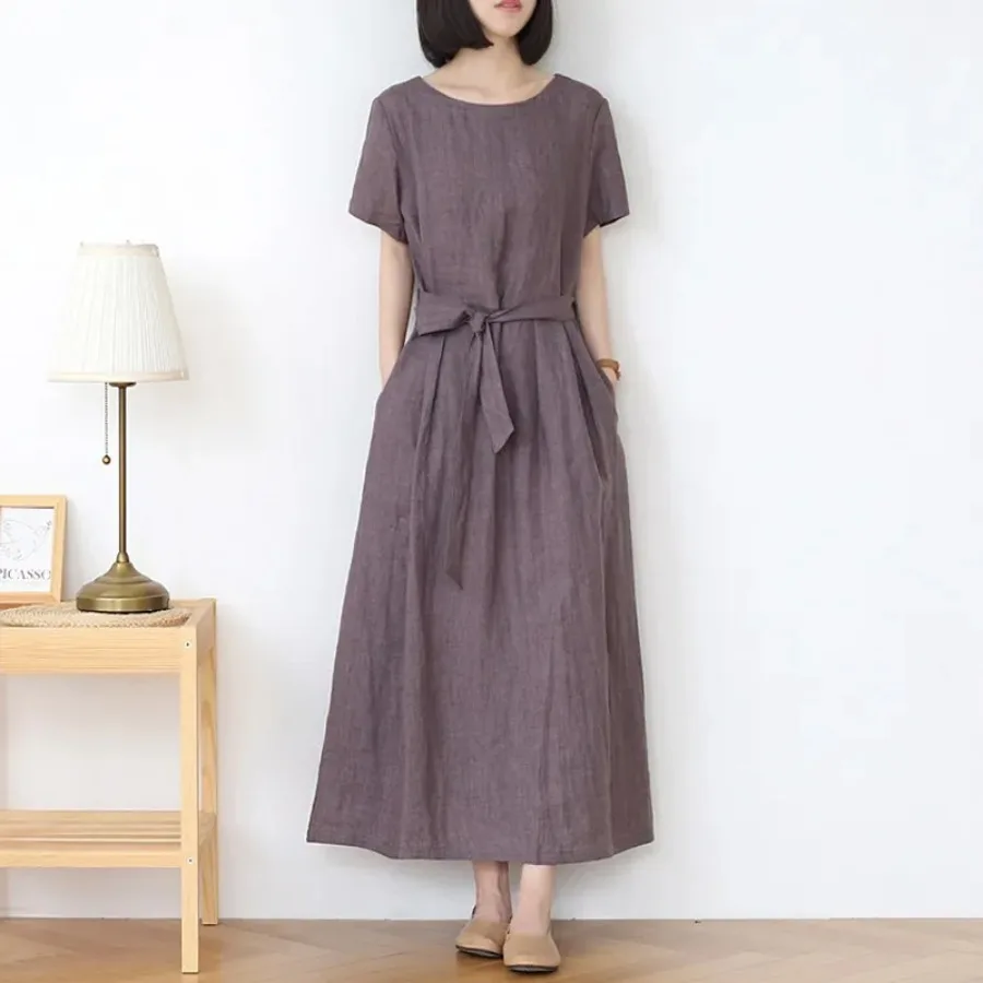 【New style】Round collar, short sleeves, summer new cotton and linen dress, new women's retro loose solid color artistic dress,
【New style】Round collar, short sleeves, summer new cotton and linen dress, new women's retro loose solid color artistic dress,