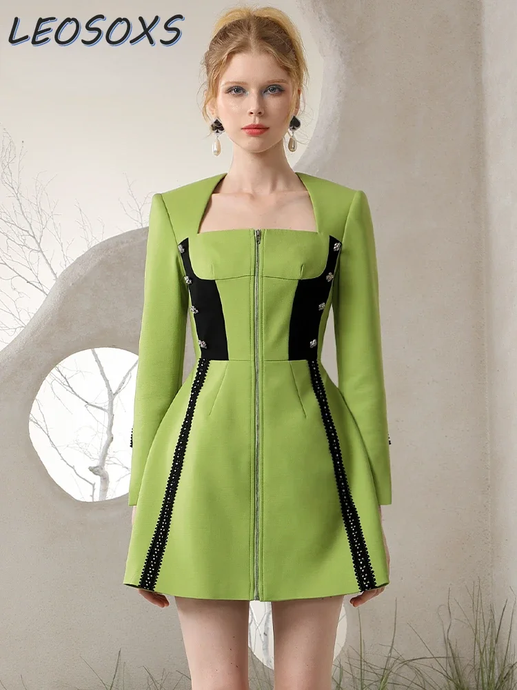 Autumn and Winter 2023 New Women's Special-Interest Design Contrasting-Color Dress Front Zipper Waist Slimming Green Mini Dress
Autumn and Winter 2023 New Women's Special-Interest Design Contrasting-Color Dress Front Zipper Waist Slimming Green Mini Dress
