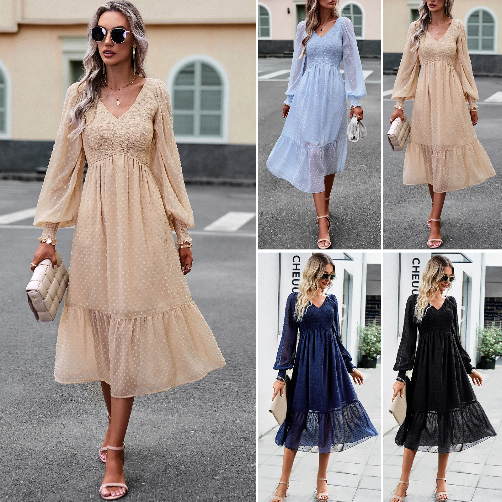 Women's V Neck Jacquard Long Dress Autumn Lantern Sleeve Folds Lace A Line Skirts Vintage Solid Casual Loose Holiday Party Dress
Women's V Neck Jacquard Long Dress Autumn Lantern Sleeve Folds Lace A Line Skirts Vintage Solid Casual Loose Holiday Party Dress