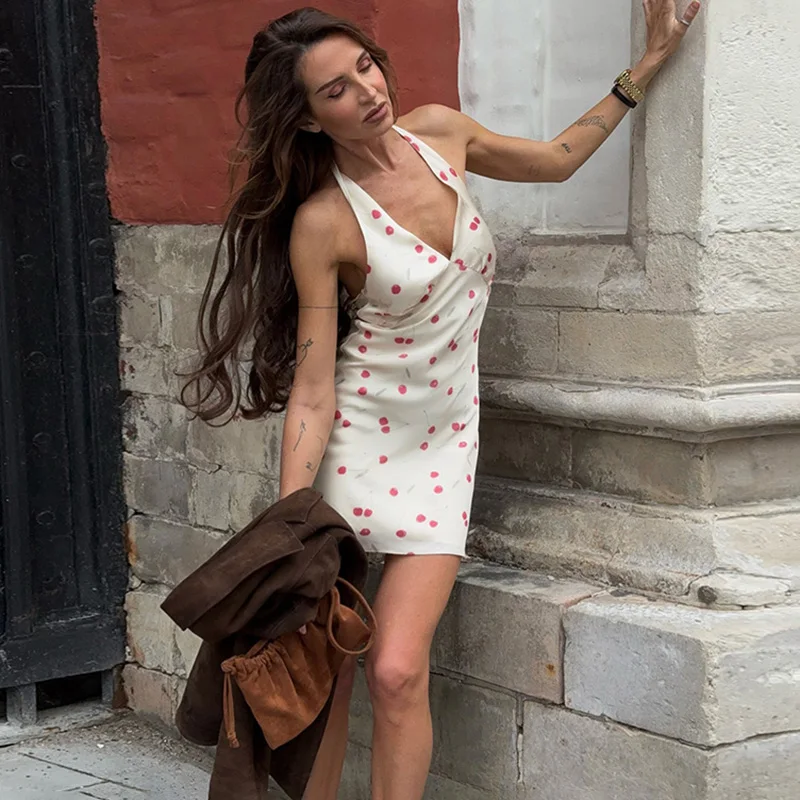 TARUXY Cherry Halter Fashion Dress For Women Sexy Backless Low Waist Mini Dress Elegant Slim Female Vacation Party Clothes 2025
TARUXY Cherry Halter Fashion Dress For Women Sexy Backless Low Waist Mini Dress Elegant Slim Female Vacation Party Clothes 2025