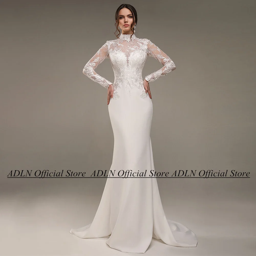 Charming Mermaid Wedding Dresses Long Sleeves High Neck Lace Applique Trumpet Bridal Gown Custom Size Robe De Mariee Bride Dress
Charming Mermaid Wedding Dresses Long Sleeves High Neck Lace Applique Trumpet Bridal Gown Custom Size Robe De Mariee Bride Dress