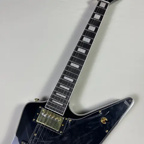 Black Explorer Electric Guitar, Gold Hardware