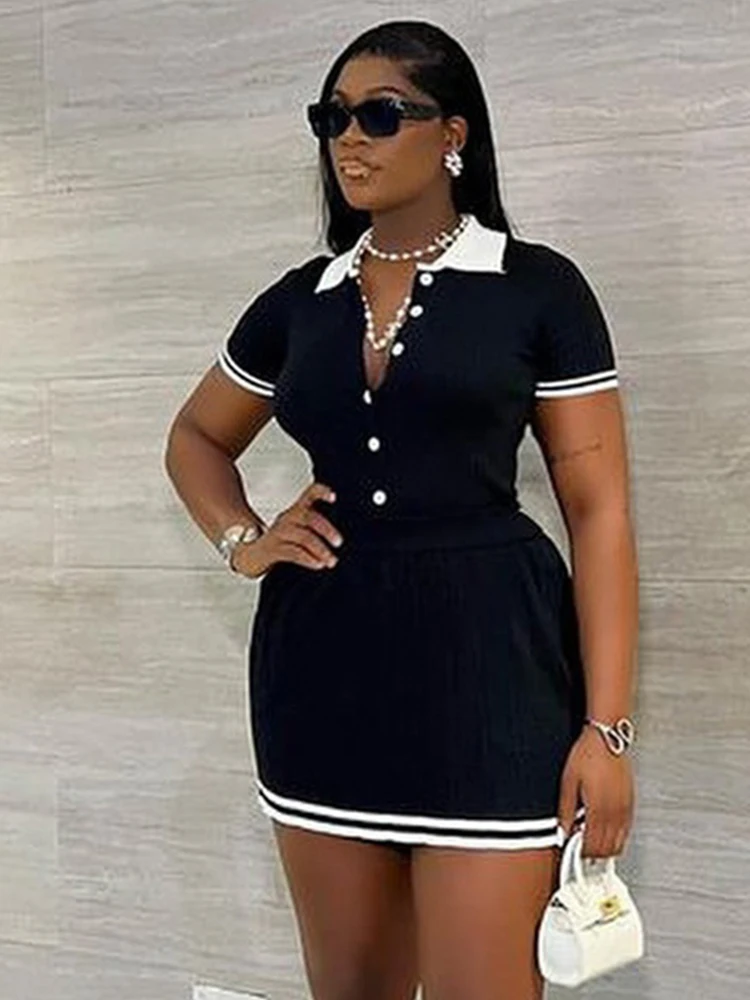 Whatiwear Fashion Patchwork 2 Piece Set Women Polo-Neck Single-Breasted Tops+Ruched Ruffles Mini Skirts Y2K Style Street Outfits
Whatiwear Fashion Patchwork 2 Piece Set Women Polo-Neck Single-Breasted Tops+Ruched Ruffles Mini Skirts Y2K Style Street Outfits