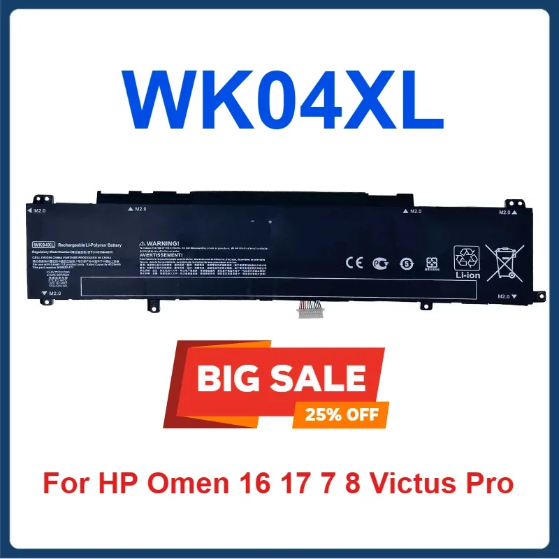 Laptop Battery WK04XL for HP Omen 16 17 7 8 Victus Pro TPN-Q263/Q264 M41640-AC1 HSTNN-OB21 TPN-Q265 TPN-Q266 TPN-Q280
Laptop Battery WK04XL for HP Omen 16 17 7 8 Victus Pro TPN-Q263/Q264 M41640-AC1 HSTNN-OB21 TPN-Q265 TPN-Q266 TPN-Q280