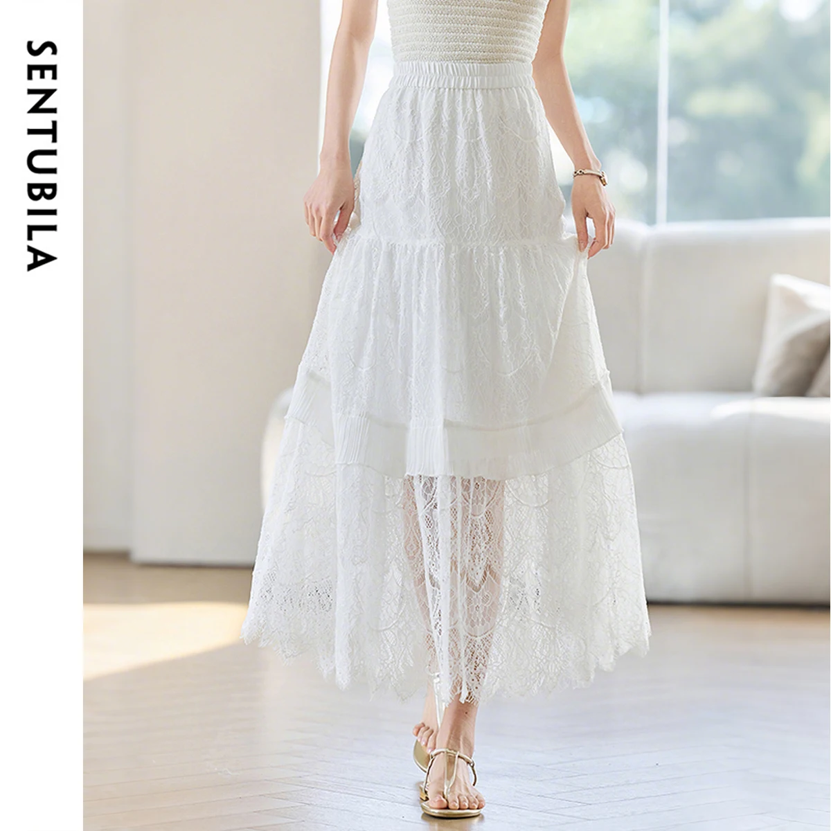 SENTUBILA French Sweet Women's Skirt 2025 Cotton A-line Lace Elastic Waist Patchwork Lace Elegant Long Cake Skirts 152Q80439
SENTUBILA French Sweet Women's Skirt 2025 Cotton A-line Lace Elastic Waist Patchwork Lace Elegant Long Cake Skirts 152Q80439