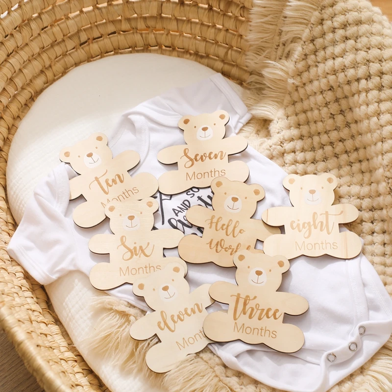 Wooden Baby Milestone Baby Birth 0-12 Month Number Cartoon Bear Commemorative Milestone Souvenir Newborn Photogroph Accessories
Wooden Baby Milestone Baby Birth 0-12 Month Number Cartoon Bear Commemorative Milestone Souvenir Newborn Photogroph Accessories