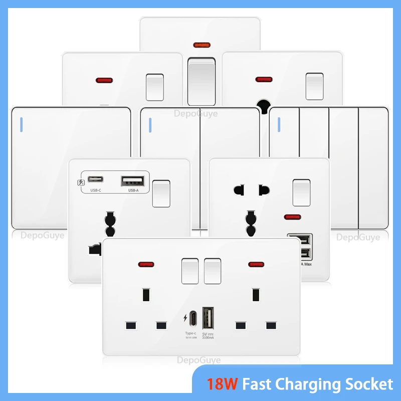 White UK Standard 13A USB Wall Socket Panel,Universal 18W Type-c Quick Charge Socket Plug,Wall Light Switch Electrical outlet
White UK Standard 13A USB Wall Socket Panel,Universal 18W Type-c Quick Charge Socket Plug,Wall Light Switch Electrical outlet